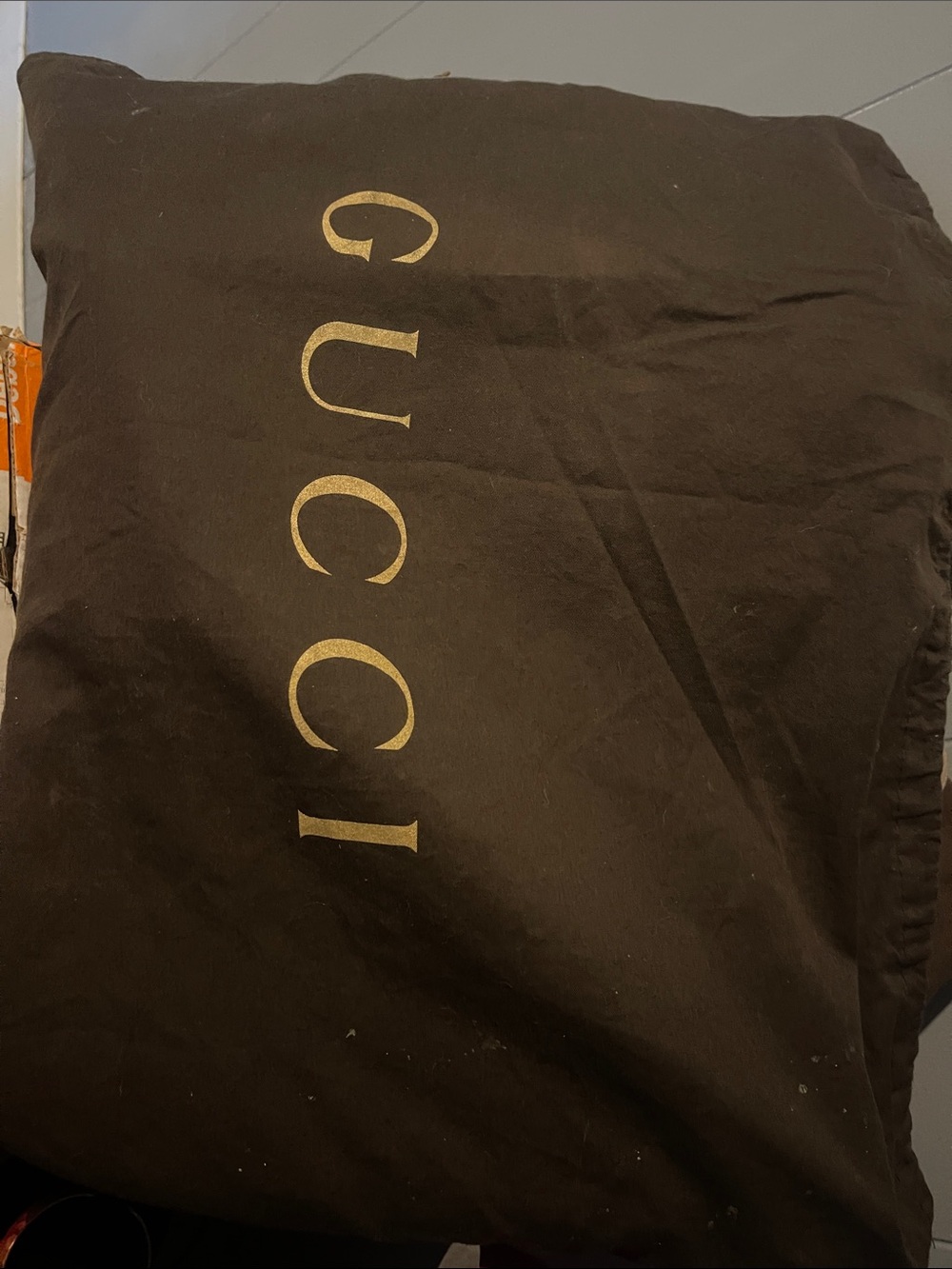 Dark brown Purse Dust Bag with Vertical Gold Logo